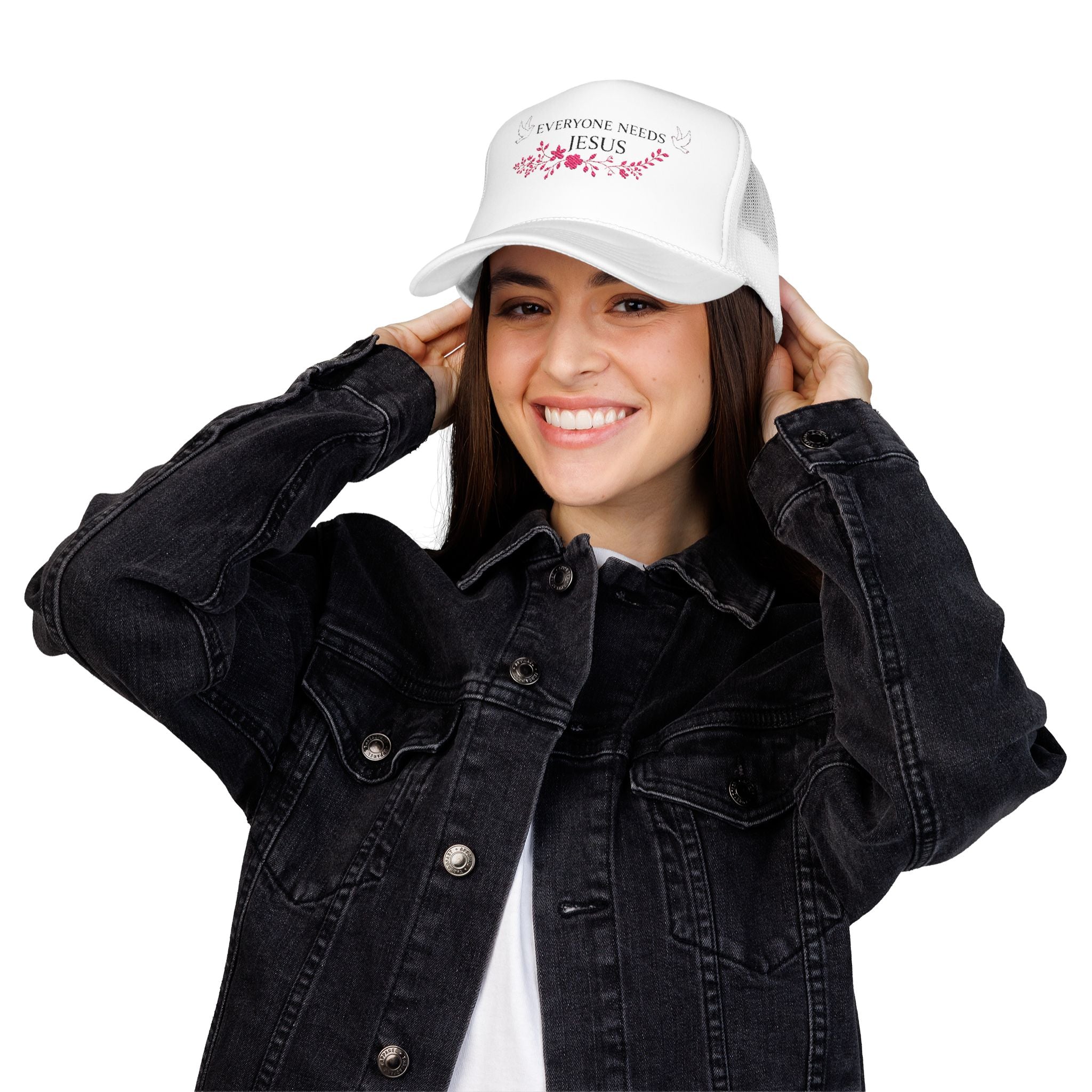 Embroidered Foam Trucker Hat - "Everyone Needs Jesus" - Faith-Based Cap for Summer, Outdoor Events, Everyday Wear, Gift for Believers
