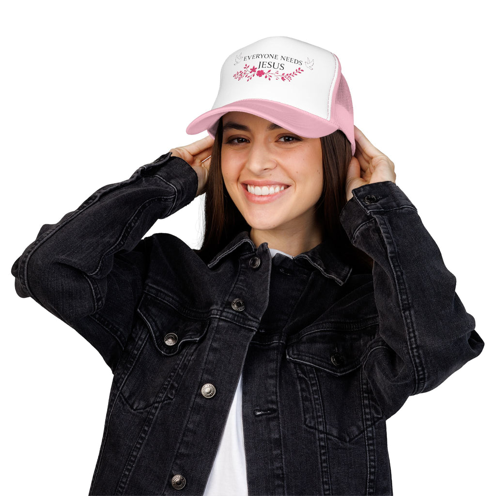 Embroidered Foam Trucker Hat - "Everyone Needs Jesus" - Faith-Based Cap for Summer, Outdoor Events, Everyday Wear, Gift for Believers