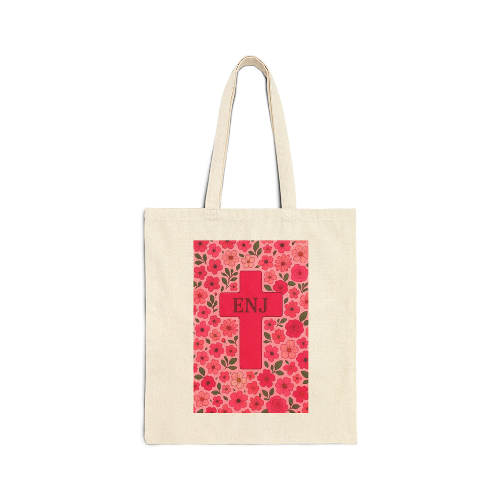 Floral Cross Tote Bag | Enj Canvas Bag for Shopping, Beach, Gifts, Easter, Church Activities, Eco-Friendly