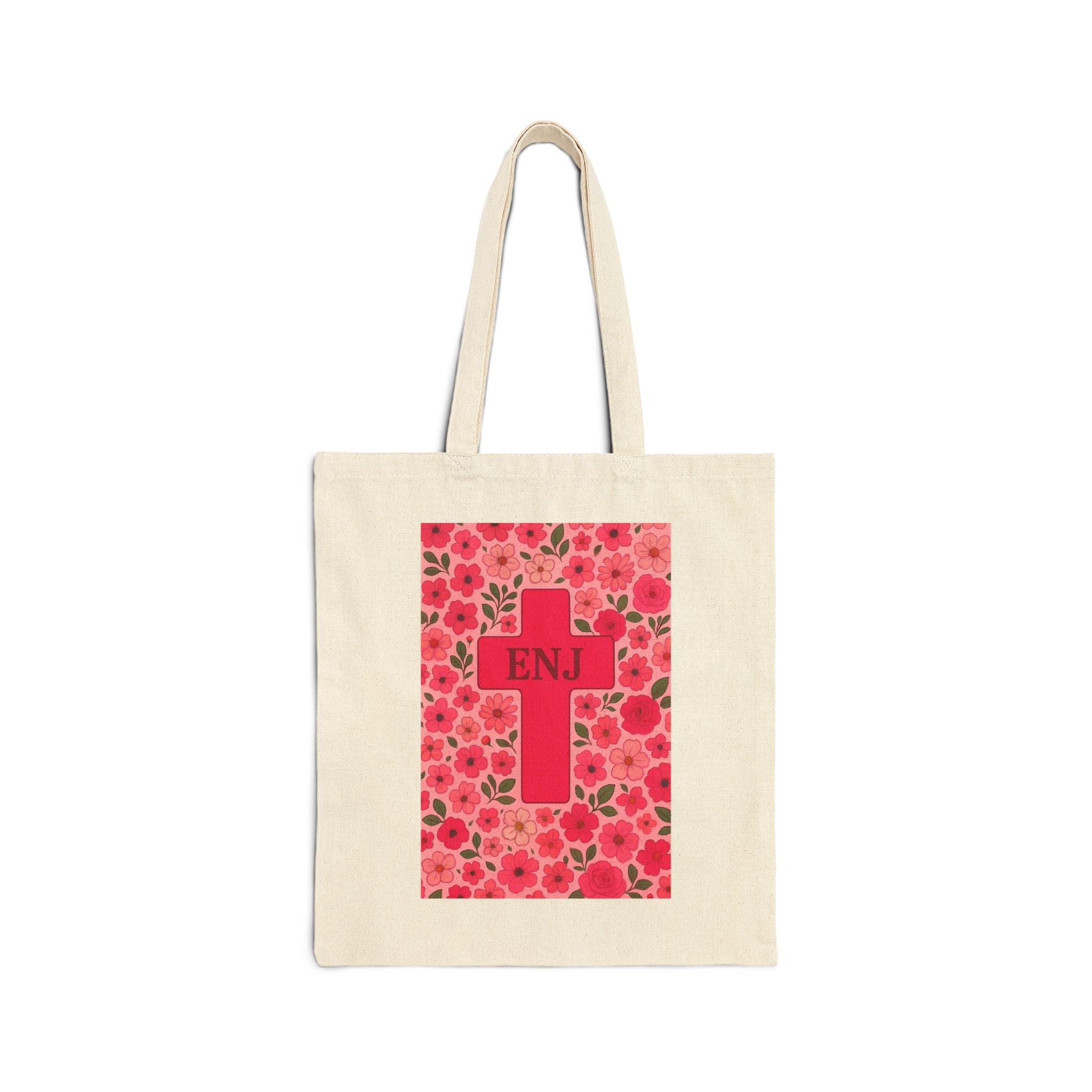 Floral Cross Tote Bag | Enj Canvas Bag for Shopping, Beach, Gifts, Easter, Church Activities, Eco-Friendly