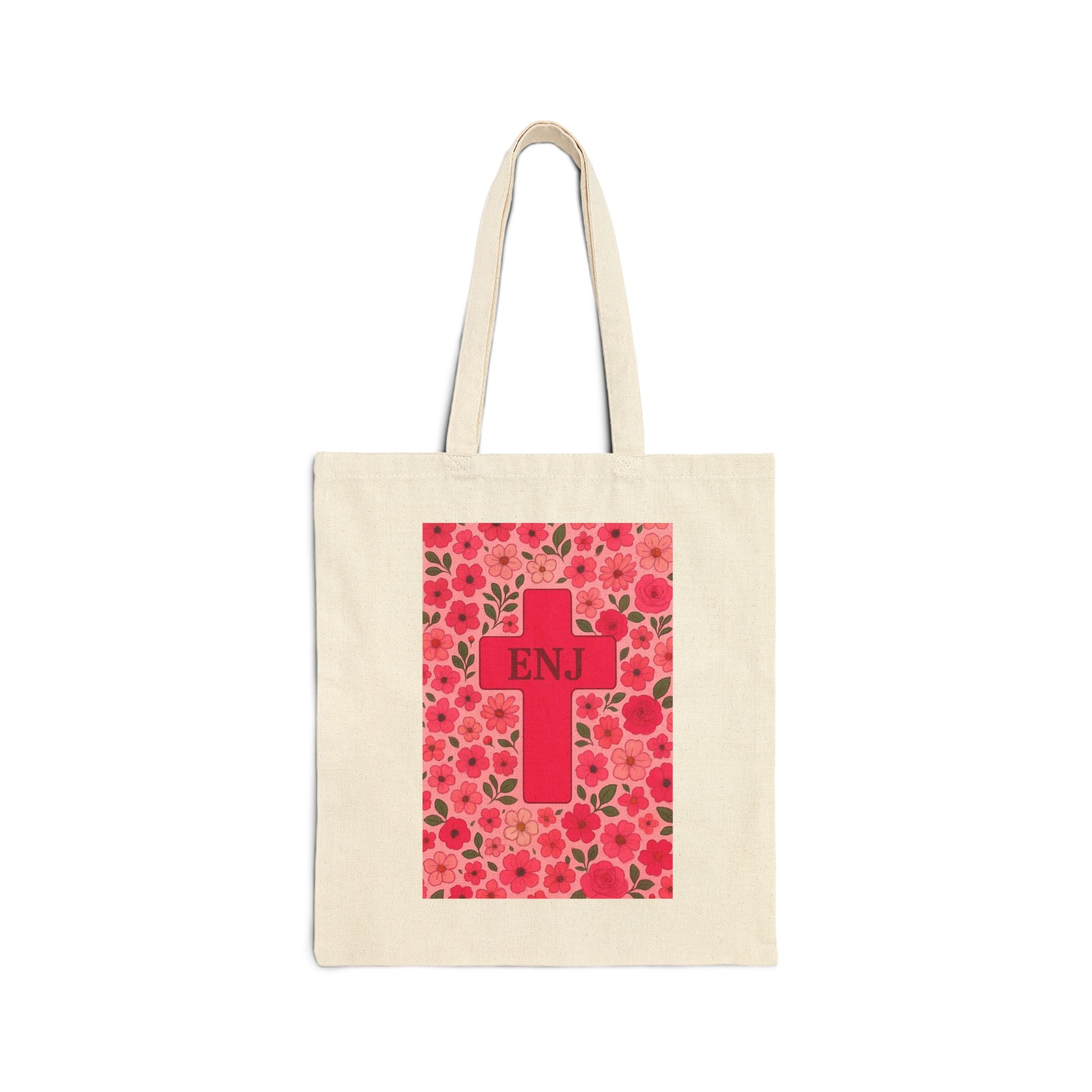 Floral Cross Tote Bag | Enj Canvas Bag for Shopping, Beach, Gifts, Easter, Church Activities, Eco-Friendly