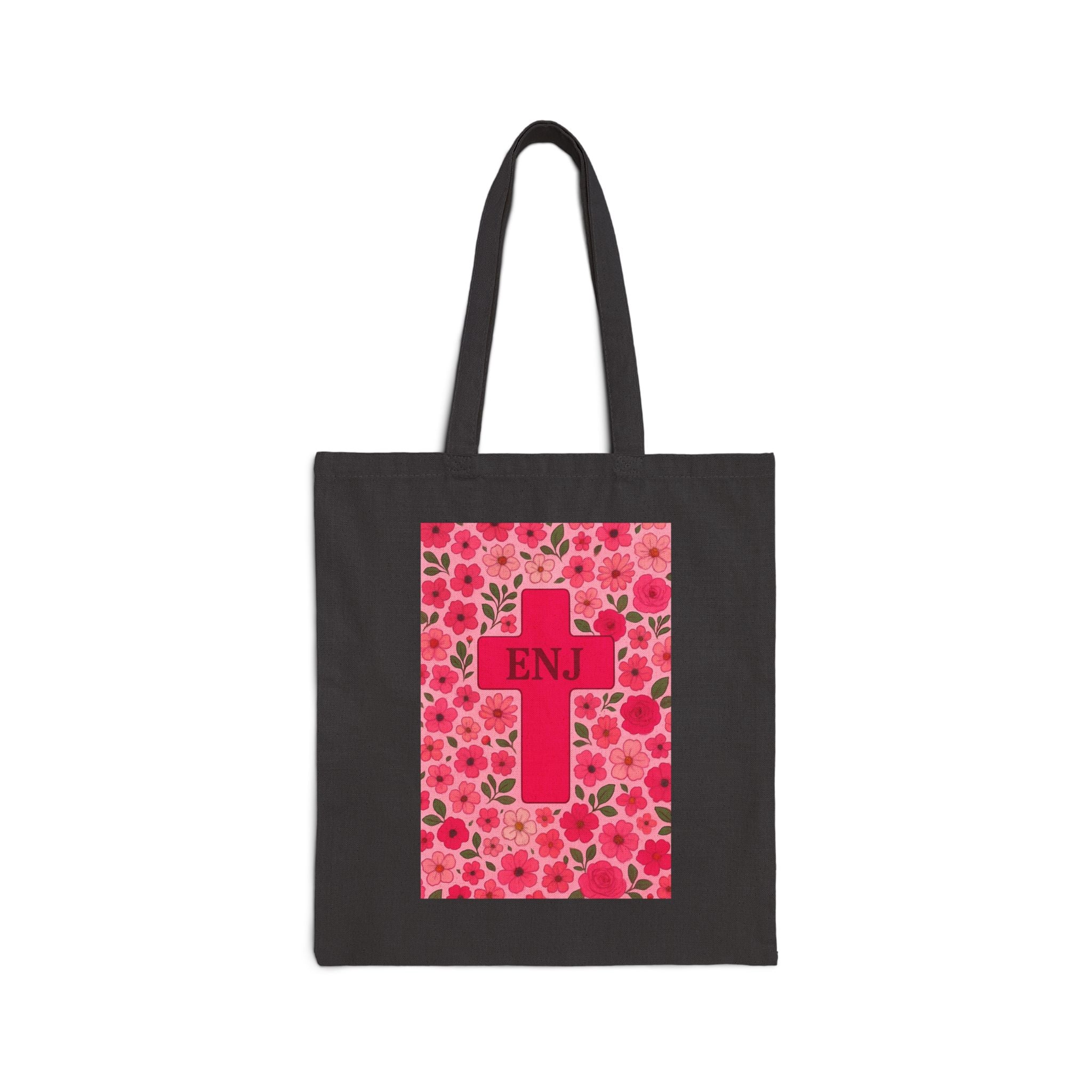 Floral Cross Tote Bag | Enj Canvas Bag for Shopping, Beach, Gifts, Easter, Church Activities, Eco-Friendly