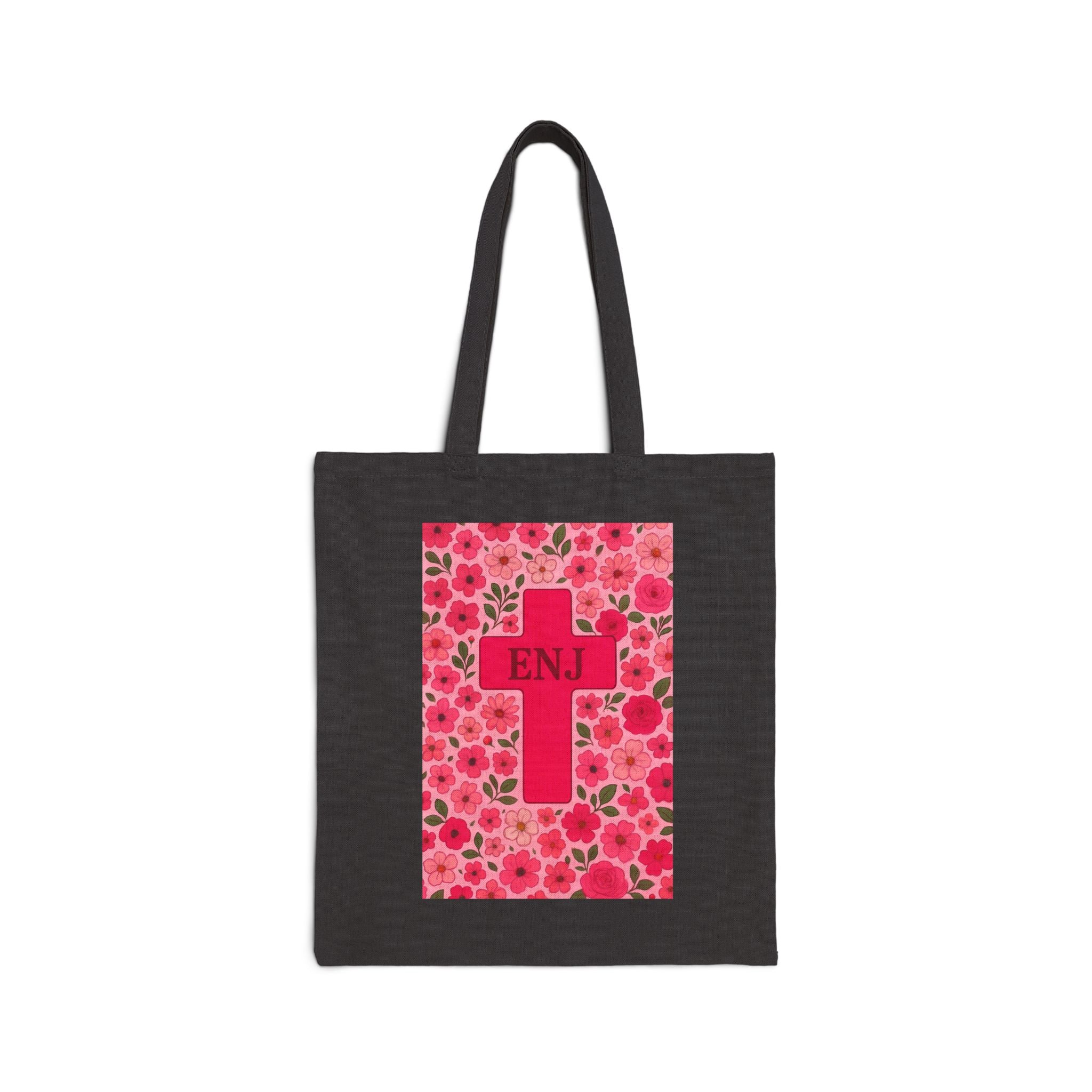 Floral Cross Tote Bag | Enj Canvas Bag for Shopping, Beach, Gifts, Easter, Church Activities, Eco-Friendly